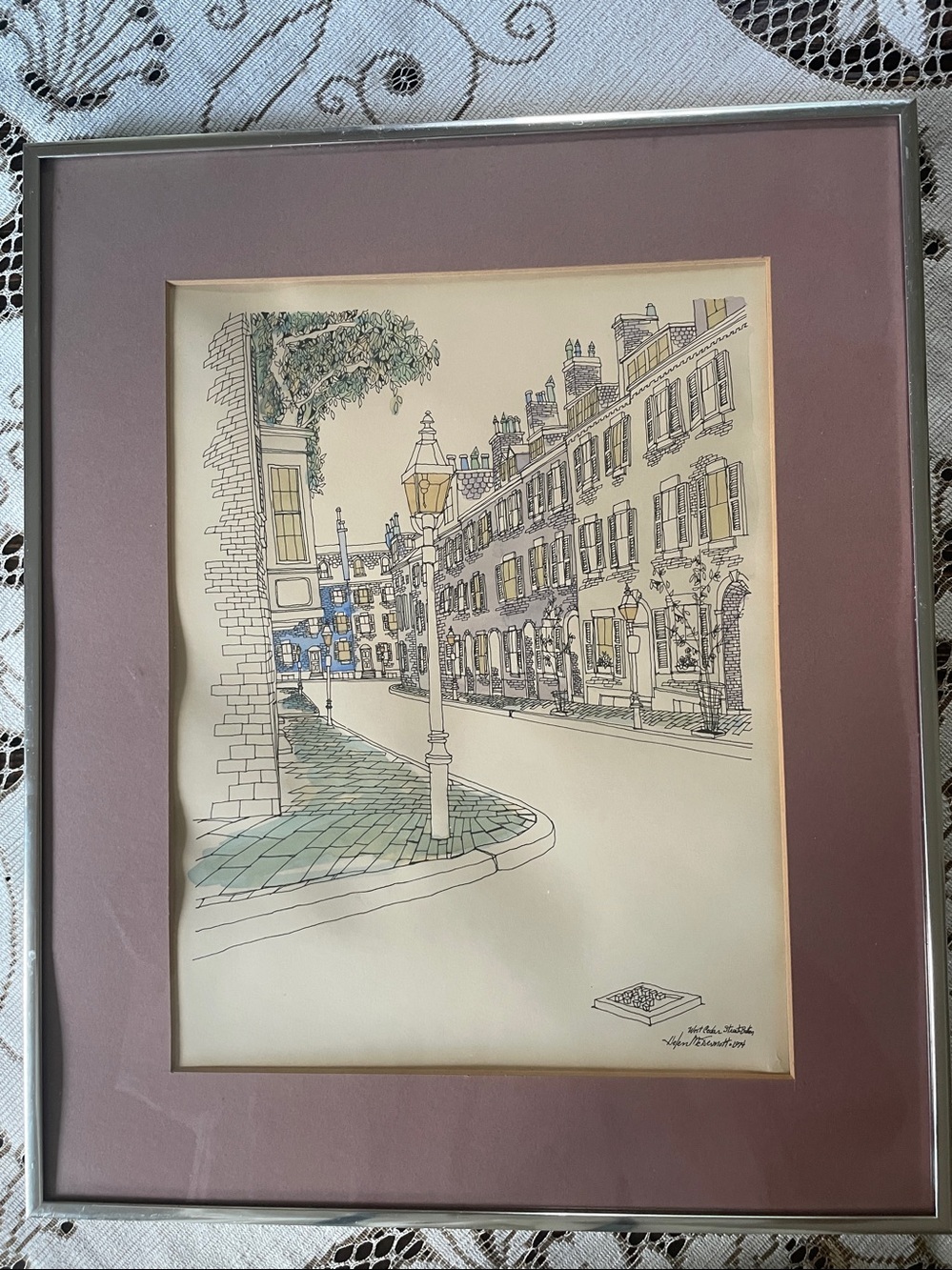 Helen McDermott Signed Artwork Titled "West Cedar Street, Boston.